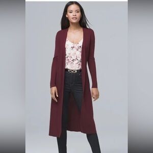 White House black market Burgundy Long Cardigan Sweater